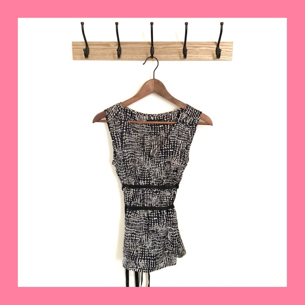 THE LIMITED Black White Print Tie Back Silk Top S